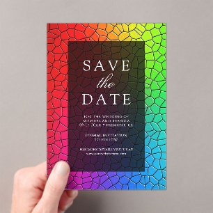 Colourful Stained Glass Look Wedding Save the Date Acrylic Invitations