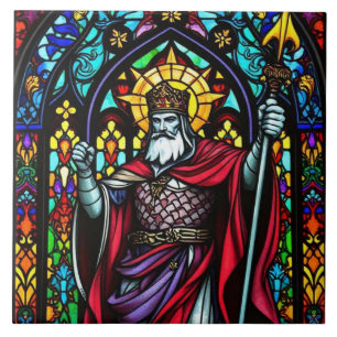 Colourful Stained Glass Mediaeval King Tile