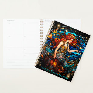 Colourful Stained Glass Mermaid Custom Name 2024 Planner