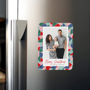 Colourful Stained Glass Merry Christmas Photo Magnet