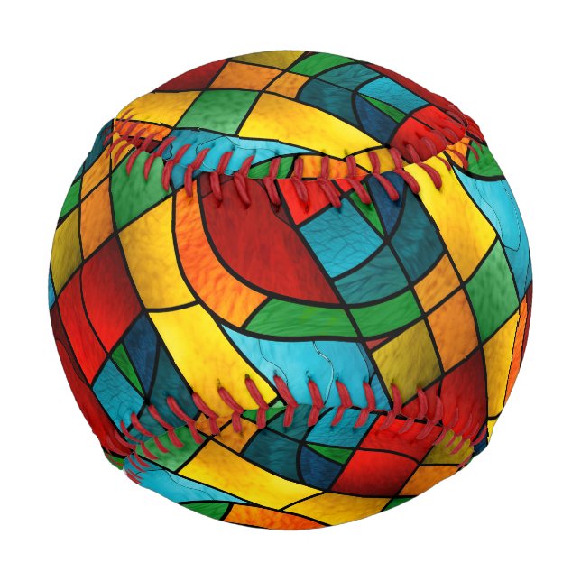 Colourful Stained Glass Mosaic Abstraction Baseball (Front)