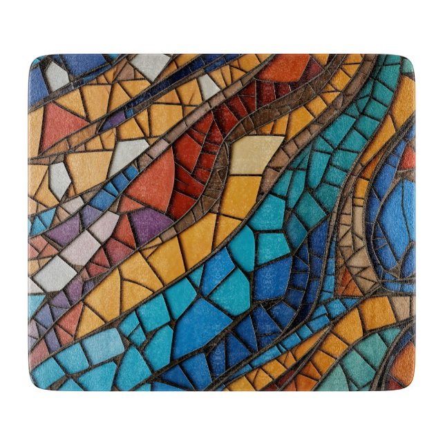 Colourful Stained Glass Mosaic Abstraction Cutting Board (Front)