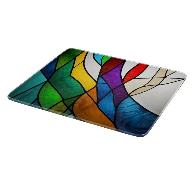 Colourful Stained Glass Mosaic Abstraction Cutting Board (Corner)
