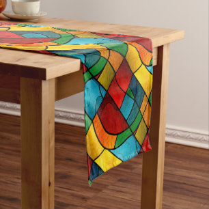 Colourful Stained Glass Mosaic Abstraction Short Table Runner