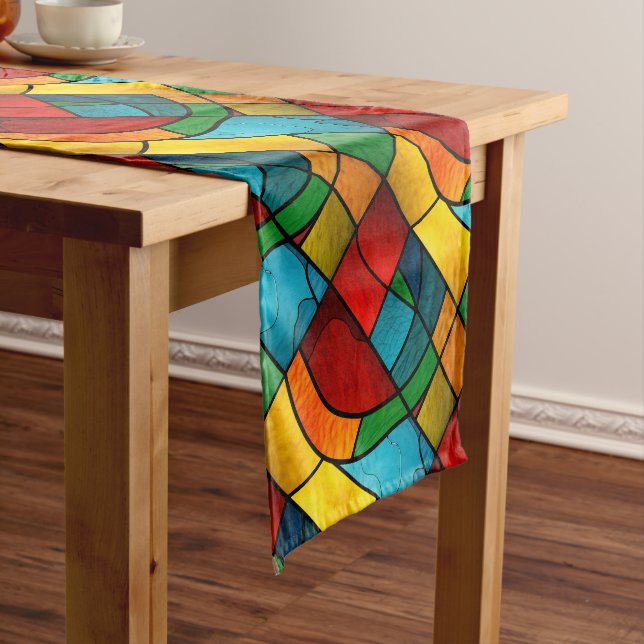 Colourful Stained Glass Mosaic Abstraction Short Table Runner (In Situ)