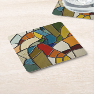 Colourful Stained Glass Mosaic Abstraction Square Paper Coaster