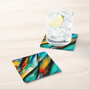 Colourful Stained Glass Mosaic Abstraction Square Paper Coaster