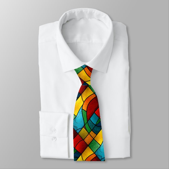 Colourful Stained Glass Mosaic Abstraction Tie (Tied)