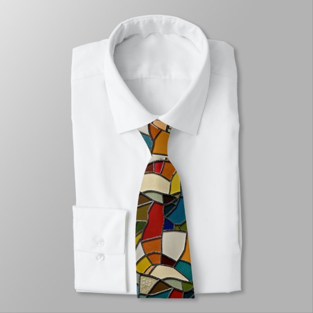 Colourful Stained Glass Mosaic Abstraction Tie (Tied)