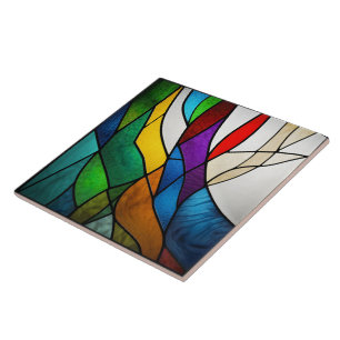 Colourful Stained Glass Mosaic Abstraction Tile