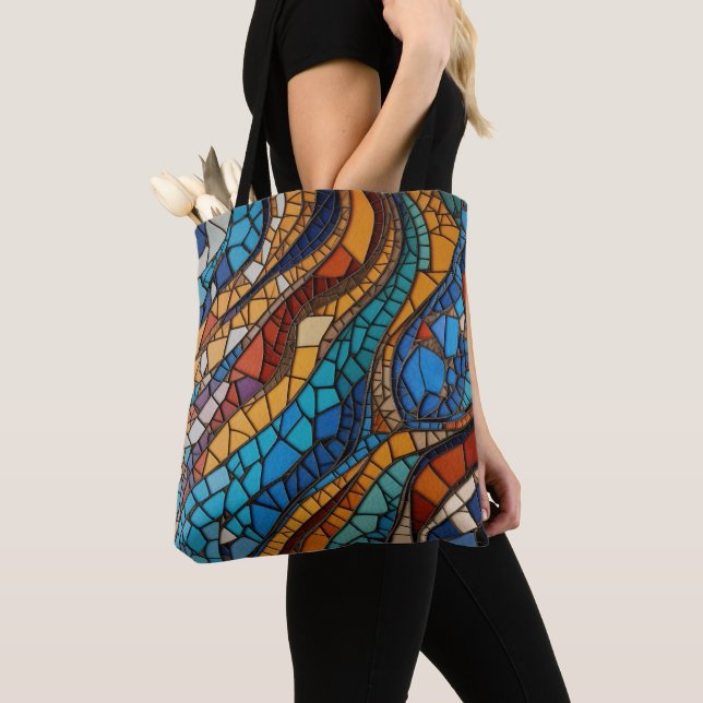 Colourful Stained Glass Mosaic Abstraction Tote Bag (Close Up)
