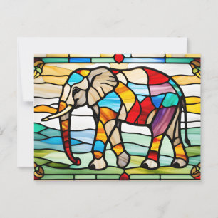 Colourful Stained Glass Mosaic Elephant Postcard