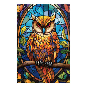 Colourful Stained Glass Owl Illustration Photo Print