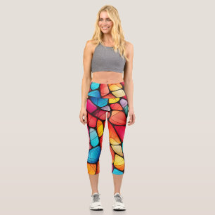 Colourful Stained Glass Pattern background Capri Leggings