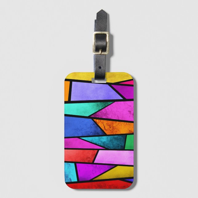 Colourful Stained Glass Purple Blue Luggage Tag (Front Vertical)