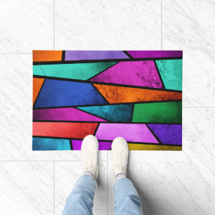 Colourful Stained Glass Purple Blue Teal Door Mat