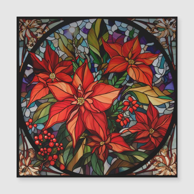 Colourful Stained Glass Style Poinsettias & Holly (Front)