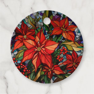 Colourful Stained Glass Style Poinsettias & Holly Favour Tags