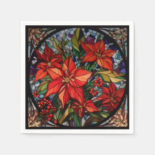 Colourful Stained Glass Style Poinsettias & Holly Napkin