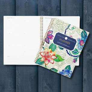 Colourful Stamped Flowers Business Logo Monogram Planner