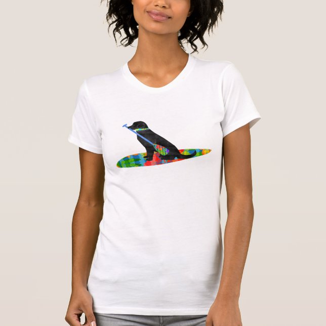 Colourful Stand Up Paddle Board Preppy Black Lab T-Shirt (Front)