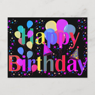 Colourful Star Confetti Happy Birthday Balloons Postcard