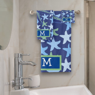 Colourful Star Fish Seamless Pattern Monogram  Bath Towel Set