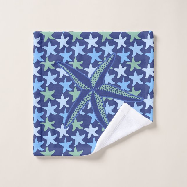 Colourful Star Fish Seamless Pattern With Monogram Bath Towel Set (Wash Cloth)