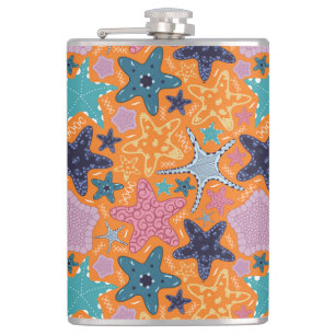 Colourful Star fishes  Hip Flask