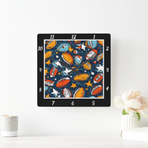 Colourful Star Football Square Wall Clock