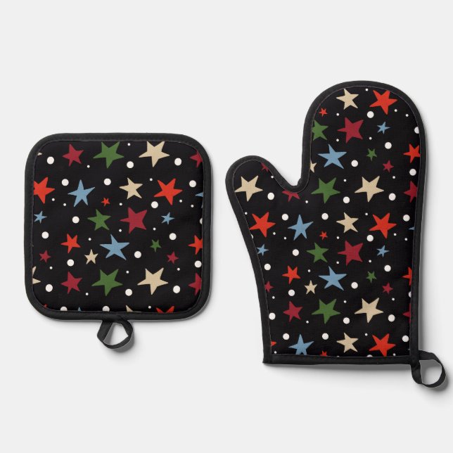 Colourful Star Pattern Oven Mitt & Pot Holder Set (Front)