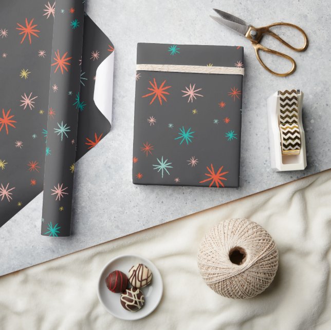 Colourful Starbursts Fireworks Mod New Year Holida Wrapping Paper (Crafts)