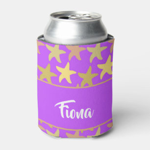 Colourful starfish on purple can cooler