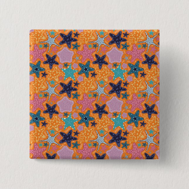 Colourful Starfishes 15 Cm Square Badge (Front)
