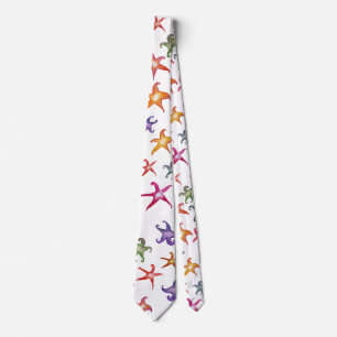 Colourful Starfishes, Sea stars Flowers Art Tie