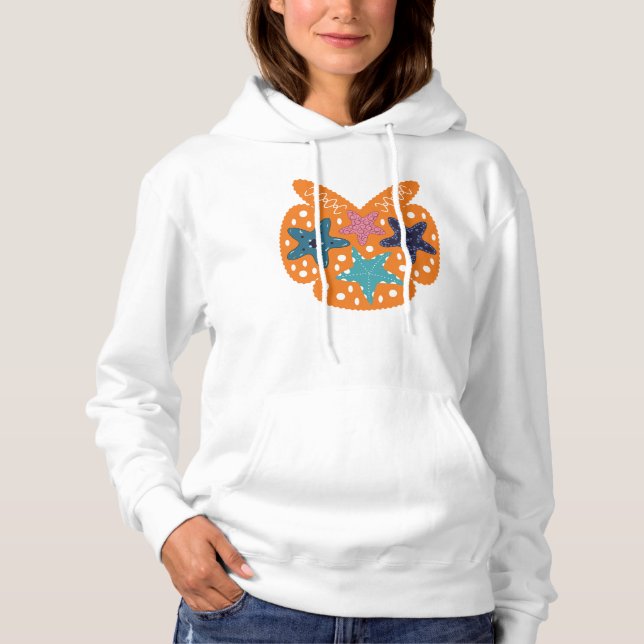 Colourful Starfishes with orange colour background Hoodie (Front)