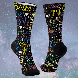 Colourful Starry Affection Black full of Hearts  Socks