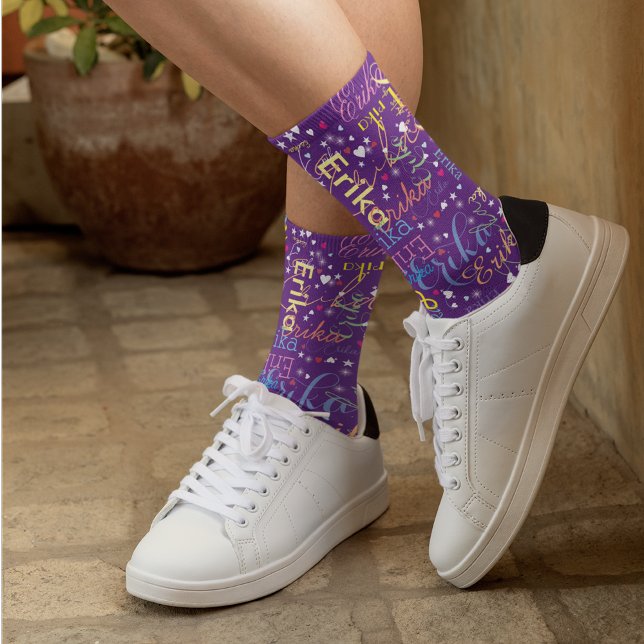 Colourful Starry Affection purple full of hearts  Socks (Creator Uploaded)