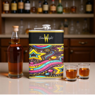 Colourful Starry Swirl Design Hip Flask