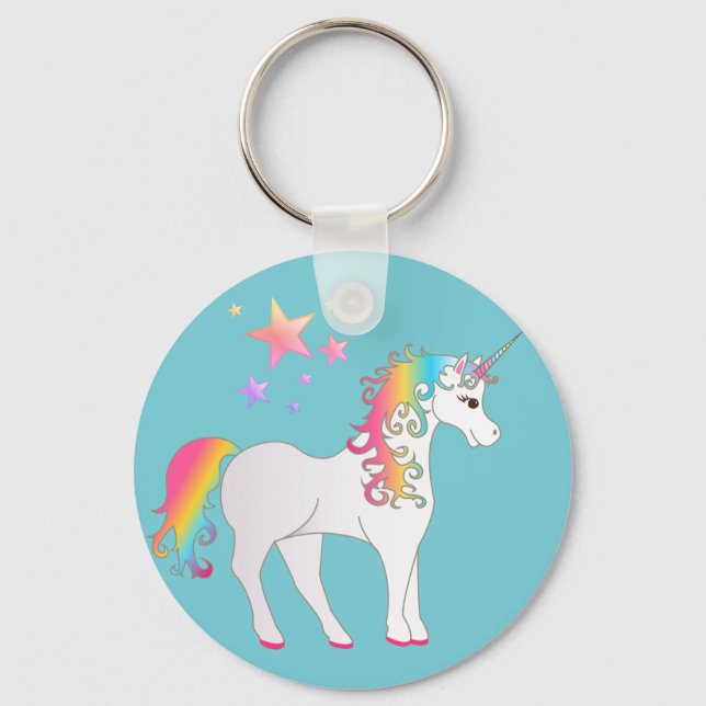 Colourful Stars and Rainbow Unicorn Key Ring (Front)