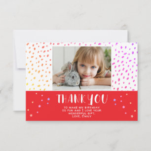 Colourful Stars Birthday Kids Girl Photo Thank You Card