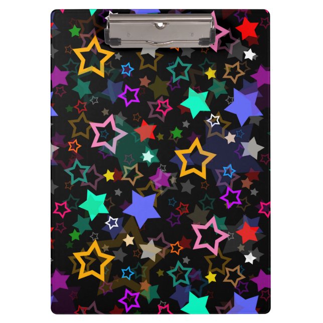 Colourful Stars Black  Clipboard (Front)