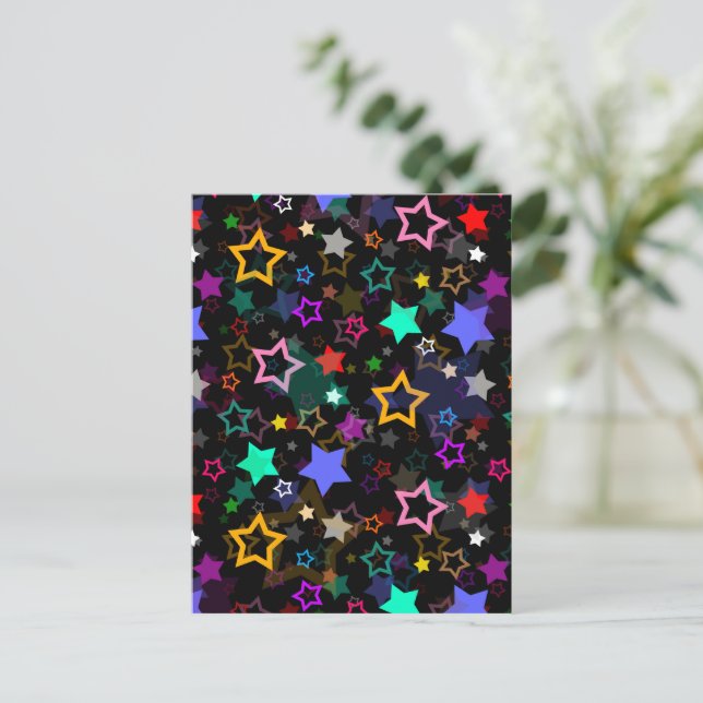 Colourful Stars Black  Postcard (Standing Front)