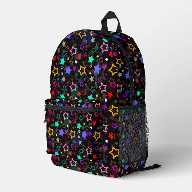 Colourful Stars Black  Printed Backpack (Back Corner Right)