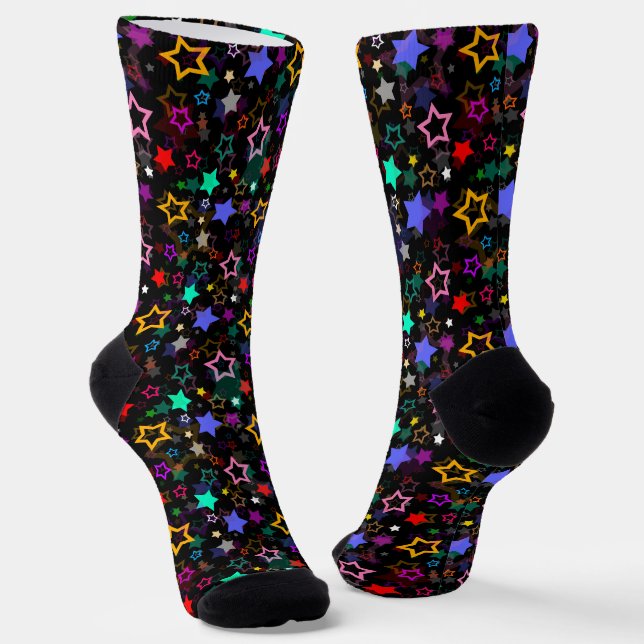 Colourful Stars Black  Socks (Angled)