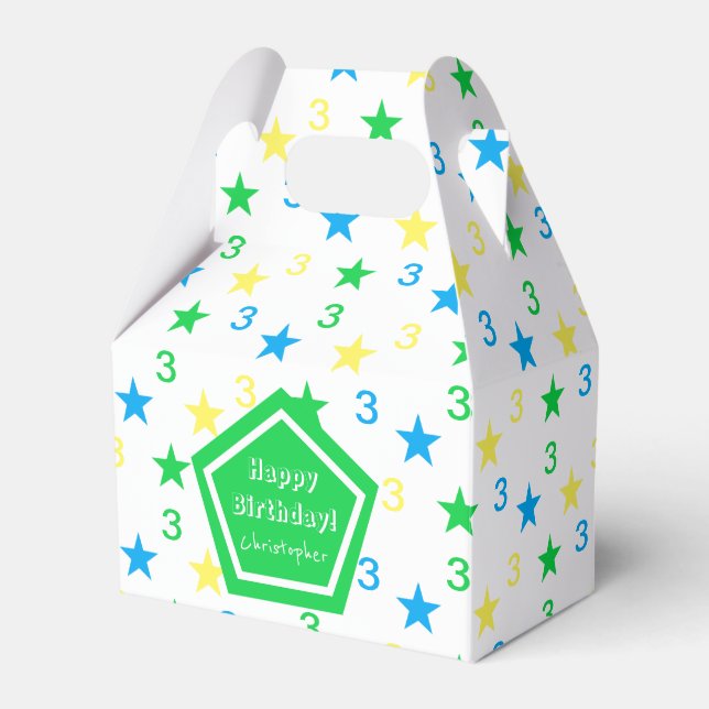 Colourful Stars Boys 3rd Birthday Favour Box (Front Side)