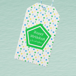 Colourful Stars Boys 3rd Birthday Gift Tags