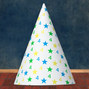 Colourful Stars Boys 4th Birthday Party Hat