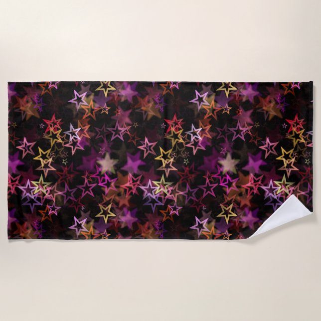 Colourful Stars Dance Whimsically  Beach Towel (Front)