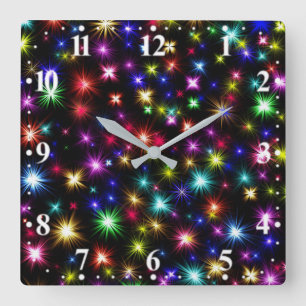 Colourful Stars Fireworks Design-27317 Square Wall Clock